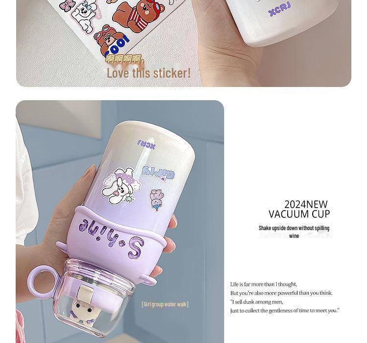 Compact Cartoon Kids' Stainless Steel Straw Thermos - Dual-Drink Design for Tea or Water