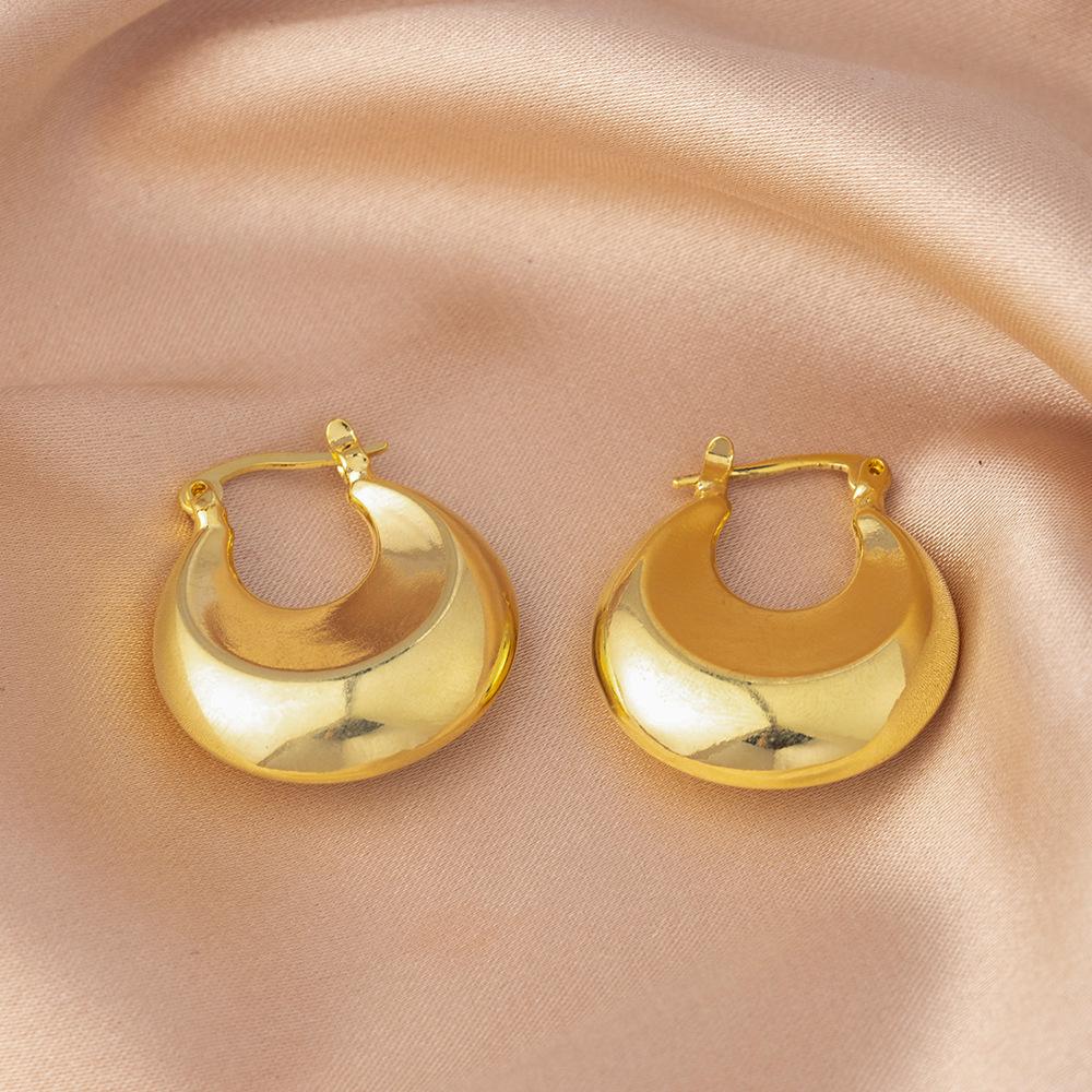 18K Gold-Plated Irregular Oval Metal Texture Women's Earrings