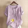 Women's Fashion Goldfish Prined Round Neck Short Sleeve T-shirt Casual Cotton Linen Graphic Shirt Leisure Loose Summer Blouse Tops