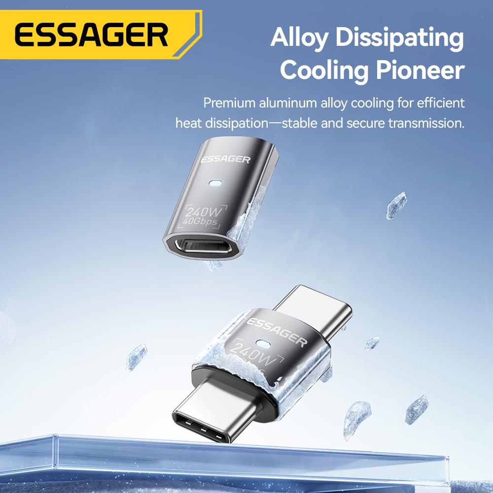 Essager USB4.0 40Gbps OTG Adapter 240W Fast Charging Converter 90 Degree USB Type C Data Adapter For Phone Macbook Laptop 8K60Hz
