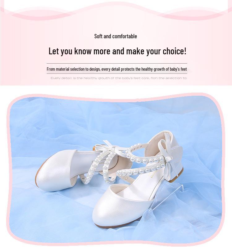 Süße Schleife Perlen Weiche Sohle Prinzessin Hoher Absatz Lederschuhe für Kinder