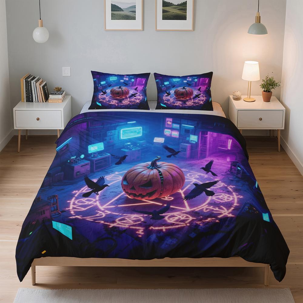 

2025 new digital printing Halloween pumpkin series bedding three-piece Halloween atmosphere bedding without sheets US Twin