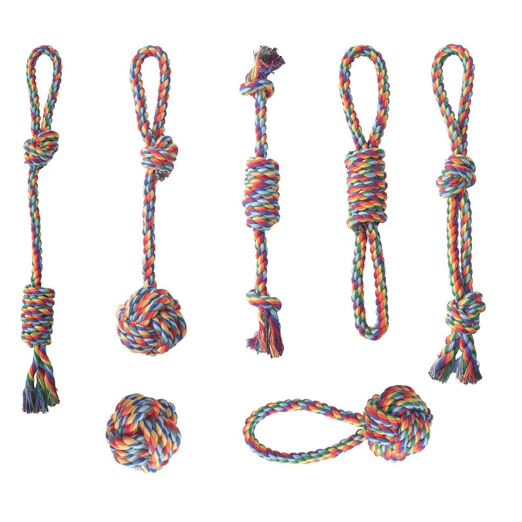 7-pack Puppy Rope Toys Dog Pet Chew Cotton Stress Relief Durable Clean Dental Care Suitable Small Medium Dogs (7PACK)