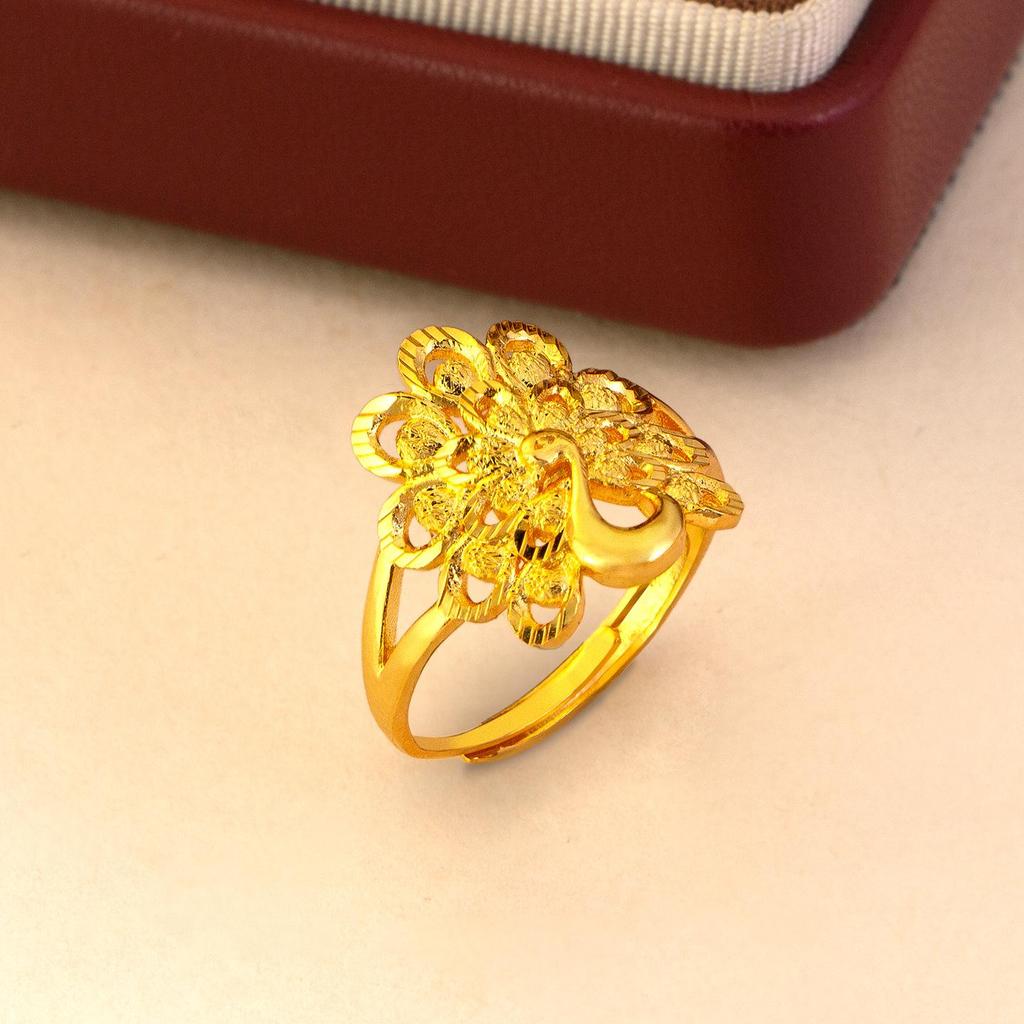 Gold Plated Peacock Openwork Ring for Women - Elegant Bridal Engagement Jewelry, Adjustable Design