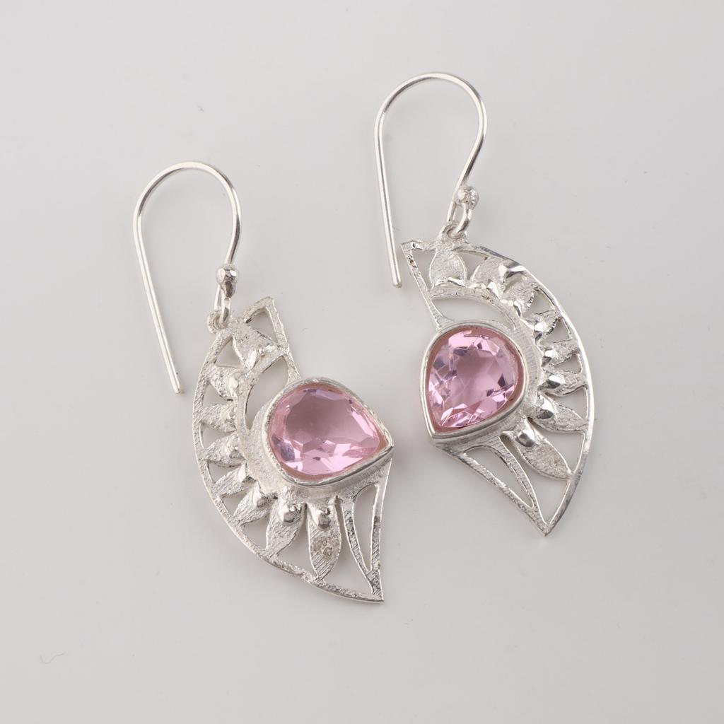Natural Pink Morganite Gemstone 925 Sterling Silver Women Jewelry Pretty Earring 1.5" CE-26-13