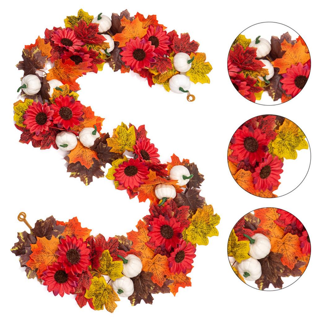 Artificial Maple Leaf Garland 175cm Realistic Decorative Vine for Halloween Autumn Party Home Indoor Outdoor Display
