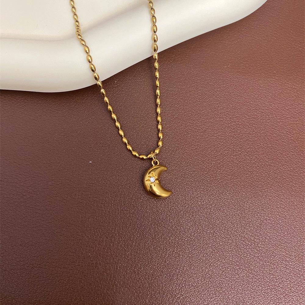 Edelstahl Strassstern und Mond Anhänger Halskette für Damen