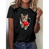 Funny Women's Cat Graphics T-Shirt Cute 3D Print Tees Fashion Tops Short Sleeves O-Neck T-Shirts Street Summer Woman Clothing