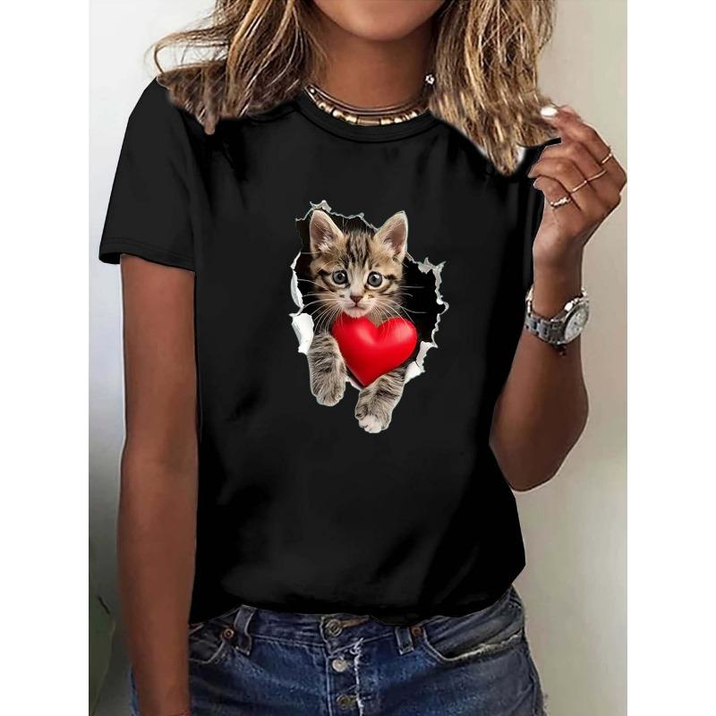 Funny Women's Cat Graphics T-Shirt Cute 3D Print Tees Fashion Tops Short Sleeves O-Neck T-Shirts Street Summer Woman Clothing
