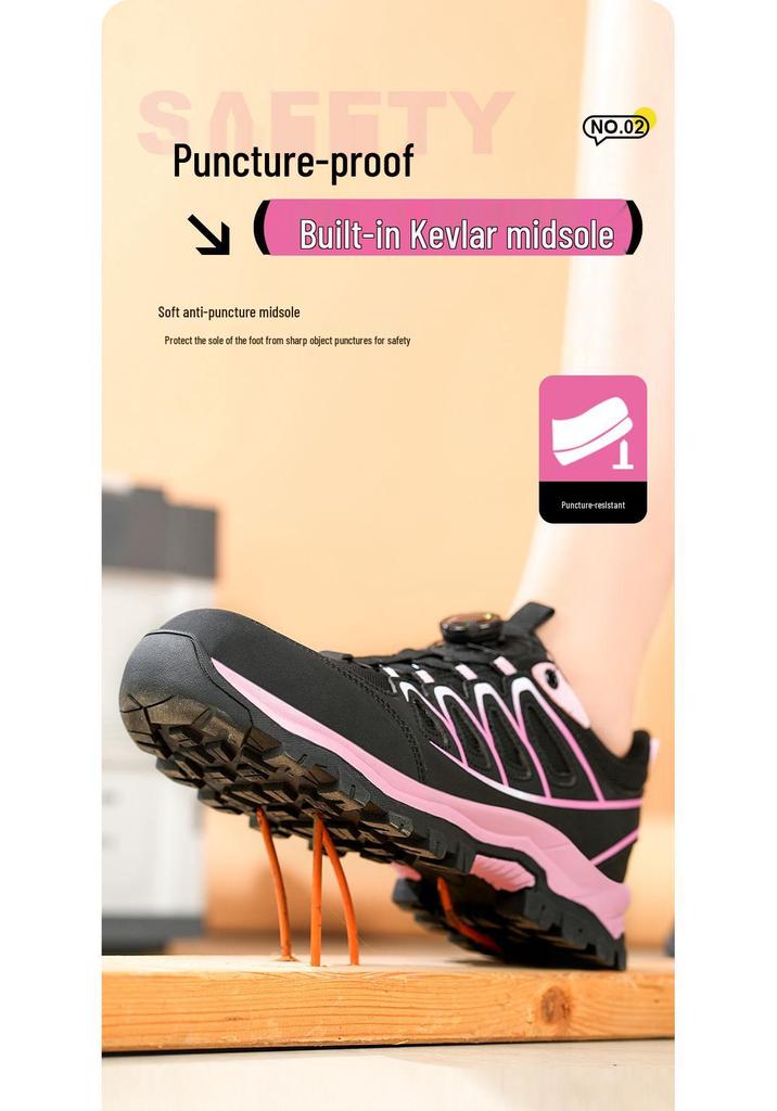 Women's Breathable Steel Toe Safety Shoes - Anti-Smash, Anti-Puncture, Anti-Odor with Rotating Button.