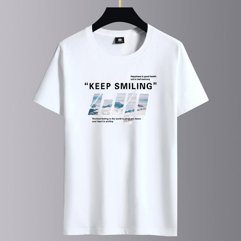 Keep Smiling Herren-T-Shirt, modisch, kurzärmelig, reine Baumwolle, lässiges T-Shirt, M-6XL