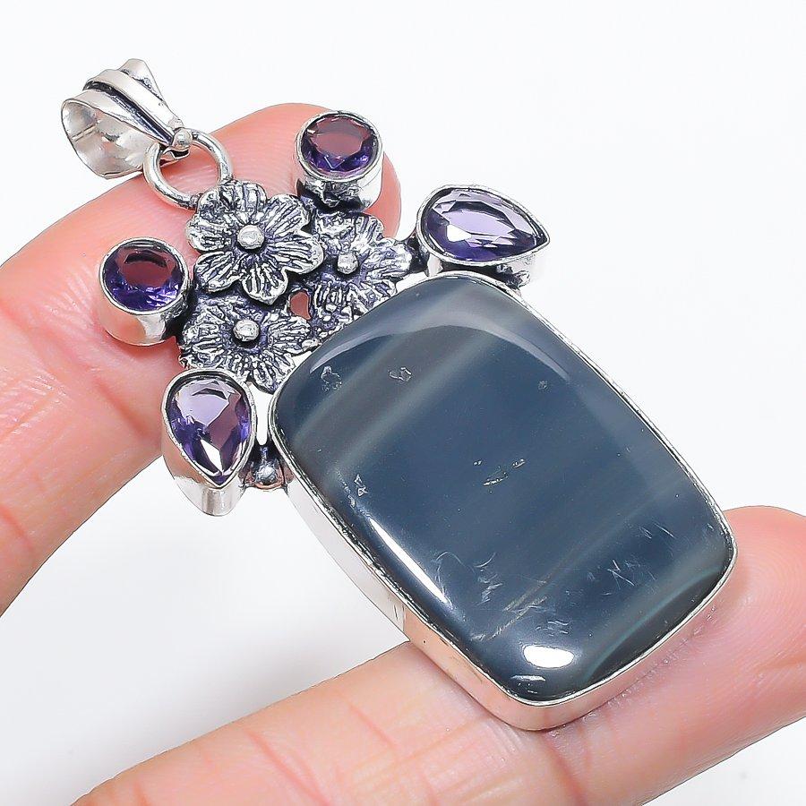 

Natural Silver Sheen Obsidian 925 Sterling Silver Jewelry Pendant 2.44 s7U45