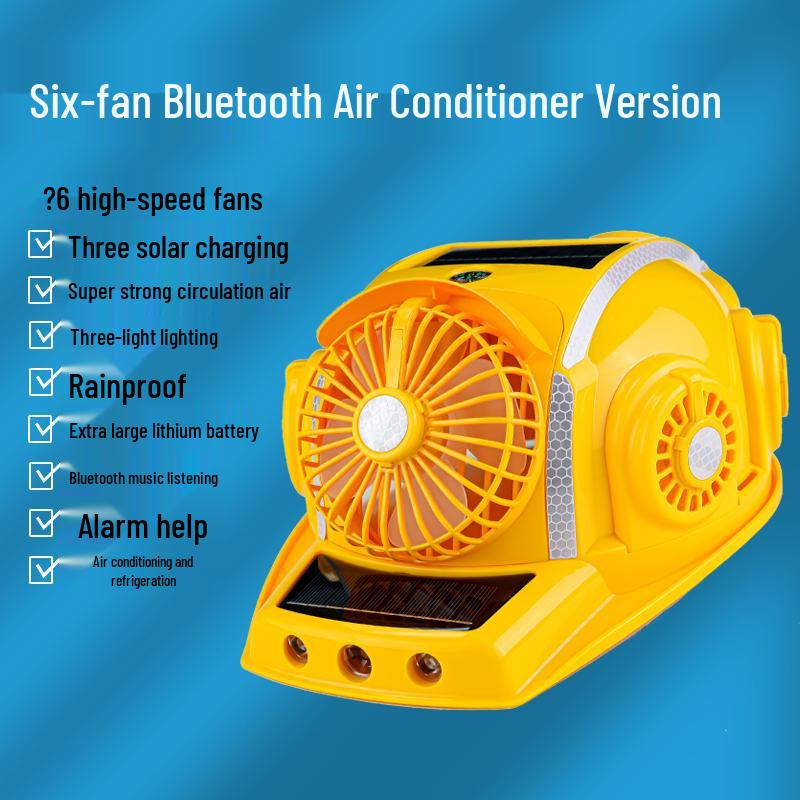Six-Fan Multifunctional Cooling Hat with Solar Bluetooth Headlamp