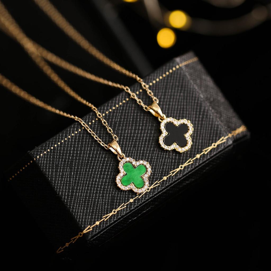 Women's High-End Four-Leaf Clover Zircon Necklace: Versatile Niche Design Clavicle Chain