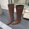 2025 autumn and winter new fashionable retro simple square head high-heeled boots simple wind fine high-heeled long boots but knee boots