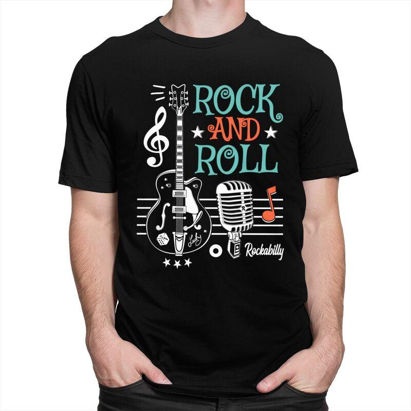 Custom Male Rockabilly Music Classic Rock And Roll Guitar T Shirts Short Sleeve Cotton Tshirt Casual Tees Slim Fit Clothing