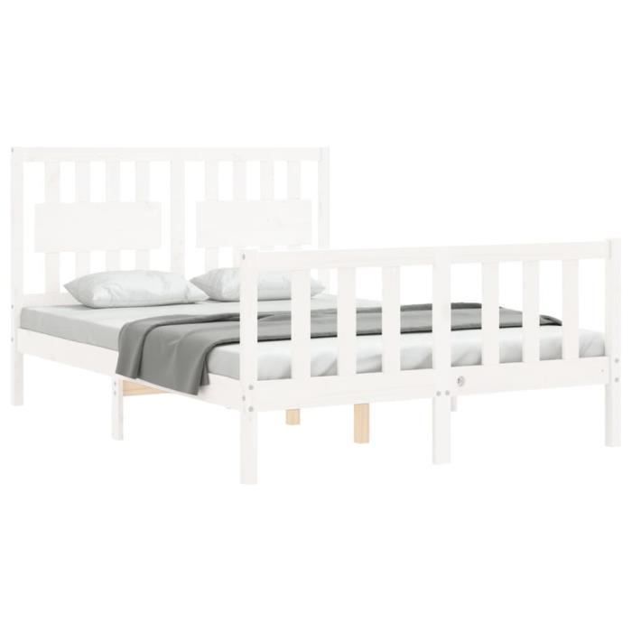 VidaXL Bed Frame with Headboard White 140x200 Cm Solid Wood 3192427