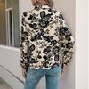 New Autumn Retro Printed Small Stand-up Collar Top for Women's Temperament Elegant Long-sleeved Pleated Shirt