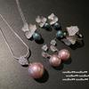 Meerjungfrauentränen, Pfauenlila Perlen-Liebesstein-Halskette, Tahiti, Traubenlila Perlen-Wassertropfen-Zirkon-Ohrringe