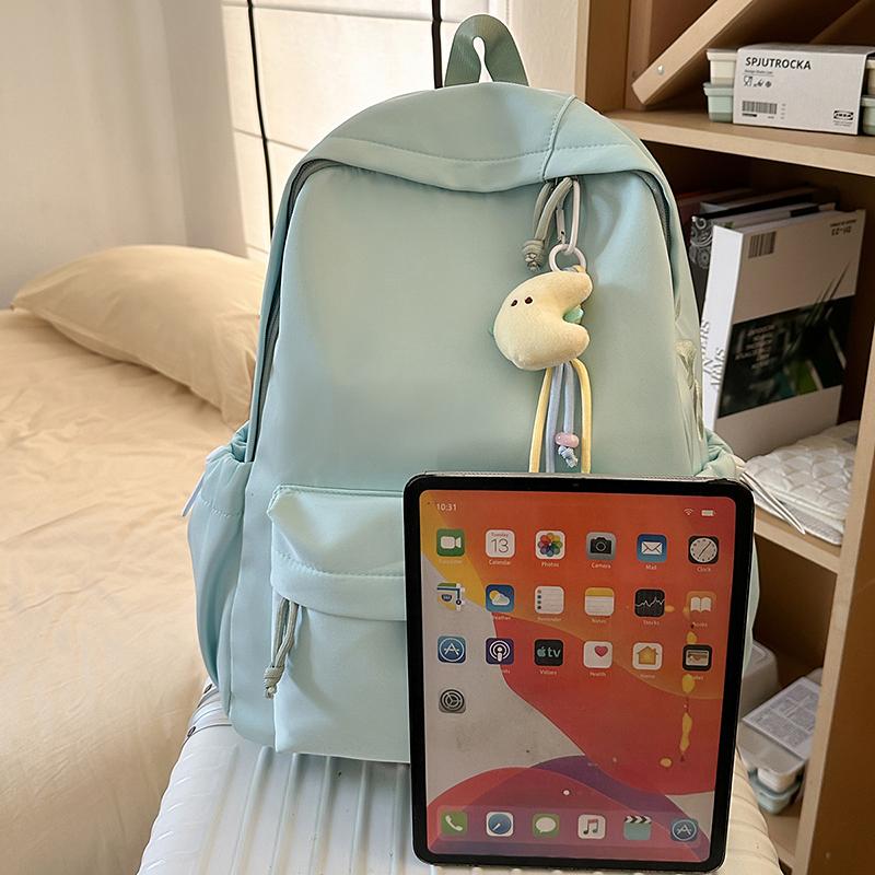 Girls' Solid Color Backpack Junior High School Students Lightweight Schoolbag Large Capacity Backpack
