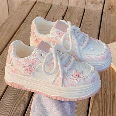 Spring New Thick Baseplate Shoes Women's High Value Round Head White Shoes Fashion Versatile Casual Sports Bread Shoes