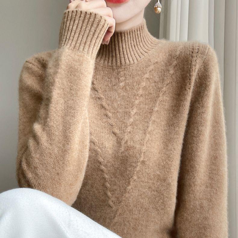 Sweater Women Half Turtleneck Pullover for Women In Autumn and Winter Thick Loose Solid-color Knitted Sweater and Inner Top
