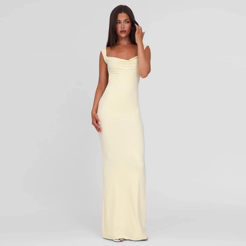 Fashion Sexy European American Style Sleeveless Backless Bow Tie Fitted Long Dress For Women
