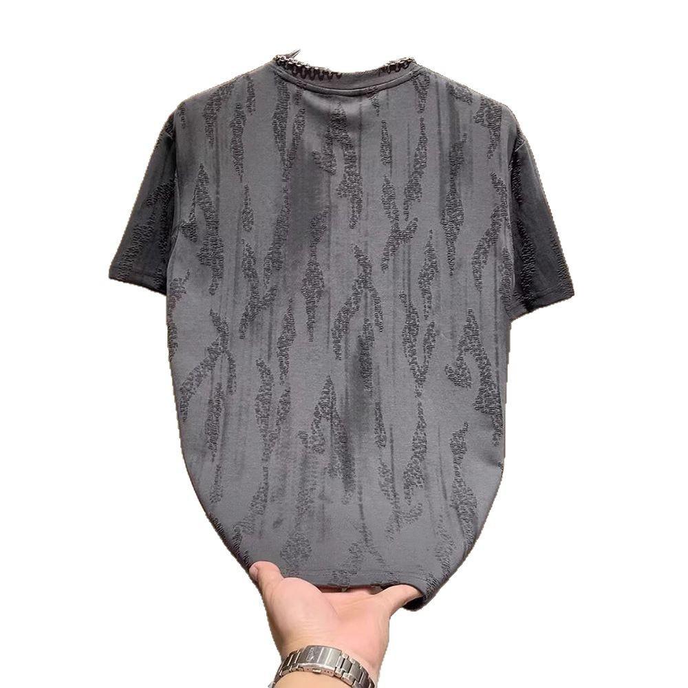 Temperament Trendy Brand Light Luxury Short-Sleeved T-Shirt Men'S Trend Casual Round Neck Half-Sleeved Blue T-Shirt