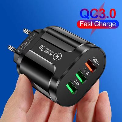 QC3.0 Fast Charge USB Charger: Compatible with Apple, Huawei, European & American Standards, 3-in-1.