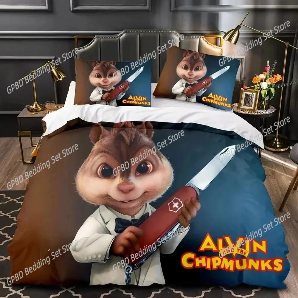 Kreslené chipmunkové Alvin 3D NOVÉ Povlak na peřinu Povlak na polštář Sada povlečení Pro dospělé Dítě Chlapec Dívka Dekorace ložnice Dětské Jednolůžko Dvojlůžko Velké