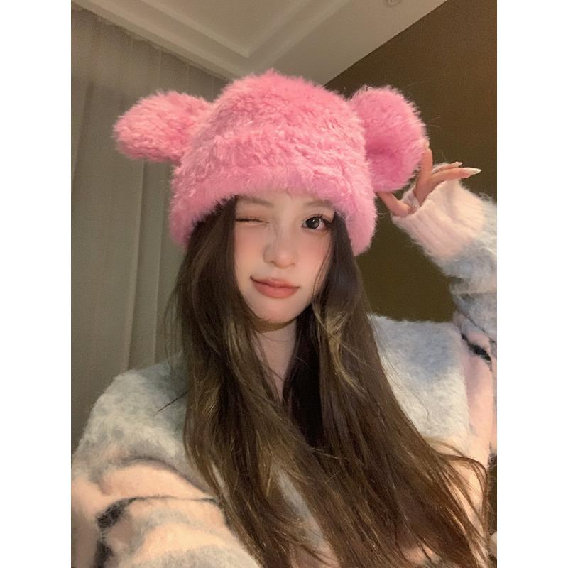 Cute Bear Plush Hat for Women Winter Outdoor Cycling Warm Ear Protection Cute Lei Feng Hat