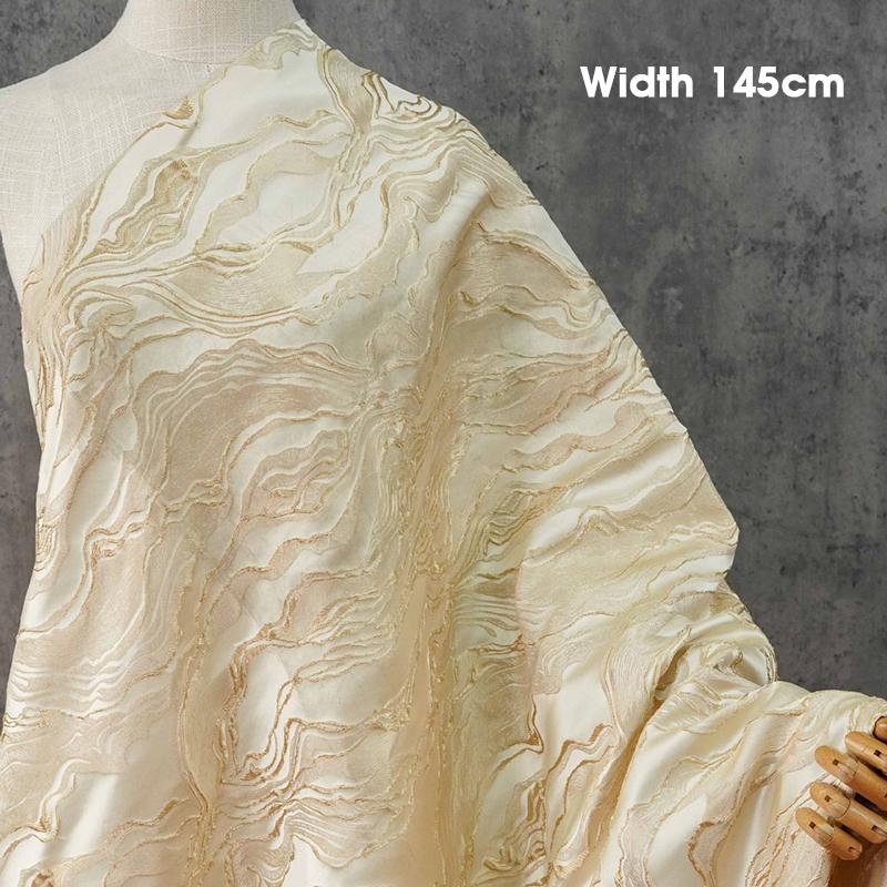 

Chinese 3D Embossed Gold Silk Wave Pattern Jacquard Designer Fabric For Diy Sewing Skirt Hanfu Dress Coat Suit Bag High Quality 1M