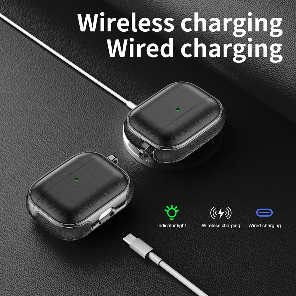 KEYSION Earphone Case for AirPods Pro 3 2 Leather Texture Soft TPU Silicone With Hook Shockproof Headphone Cover for AirPods 4