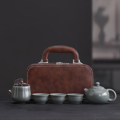 Ge Kiln One Pot Three Cups Travel Tea Set Dehua Ceramic Teapot Modern Simple Portable Storage Bag Business Gift