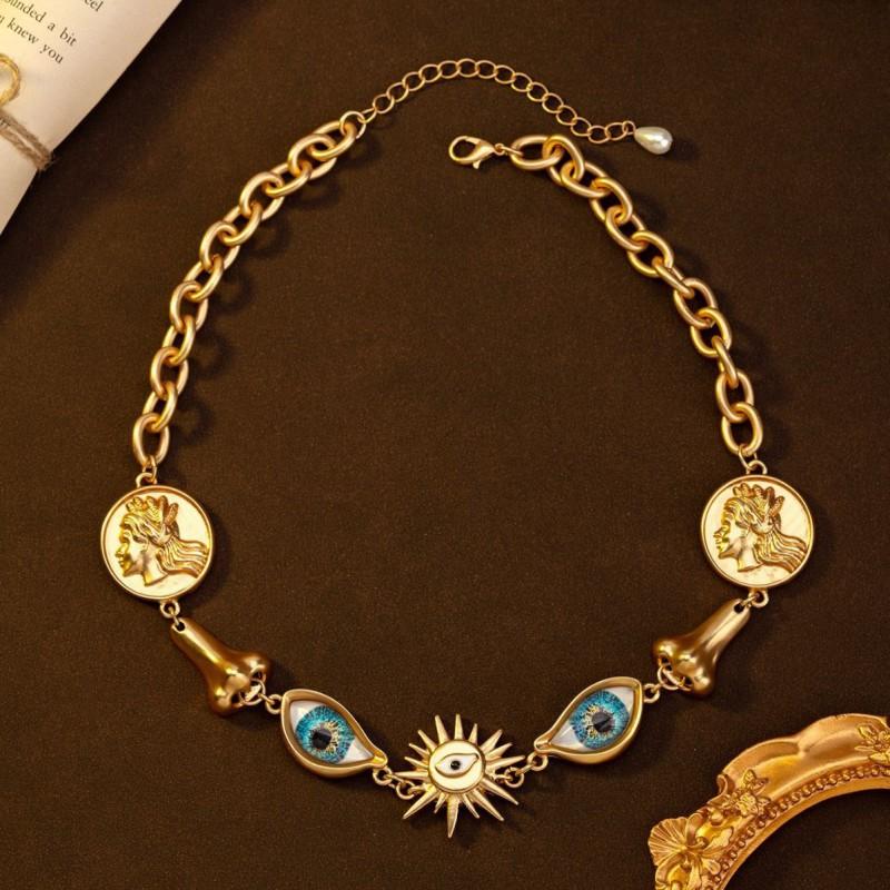 Vintage Devil Eye Necklace Schiaparelli Style Retro Nose Pendant Sweater Chain
