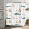 Cute Cartoon Alligator Printed Shower Curtain Waterproof Bathroom Decor Fabric for Kids Bathrooms Green Rainbow Set 180x200cm