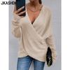 Women's Fashion Casual Spring Autumn Solid Color Print Long Sleeve V-Neck Blouses & Shirts