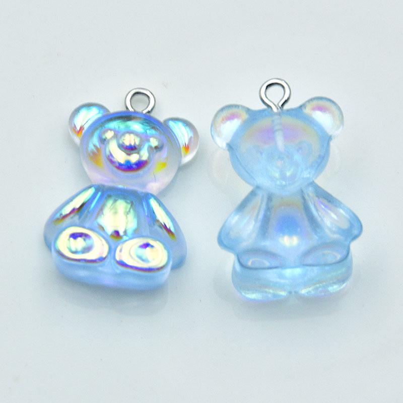 Colorful Resin Cartoon Bear Keychain: Cute Electroplated AB Pendant for DIY Jewelry