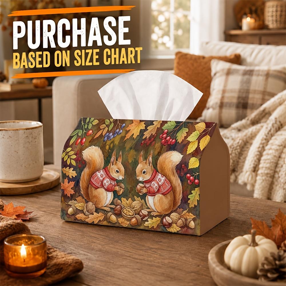 1pc Whimsical Forest Animal Tissue Box Cover, Squirrel Acorn Flora Foliage High-Quality, Durable, Lightweight, Foldable Storage, Ideal for Living Room