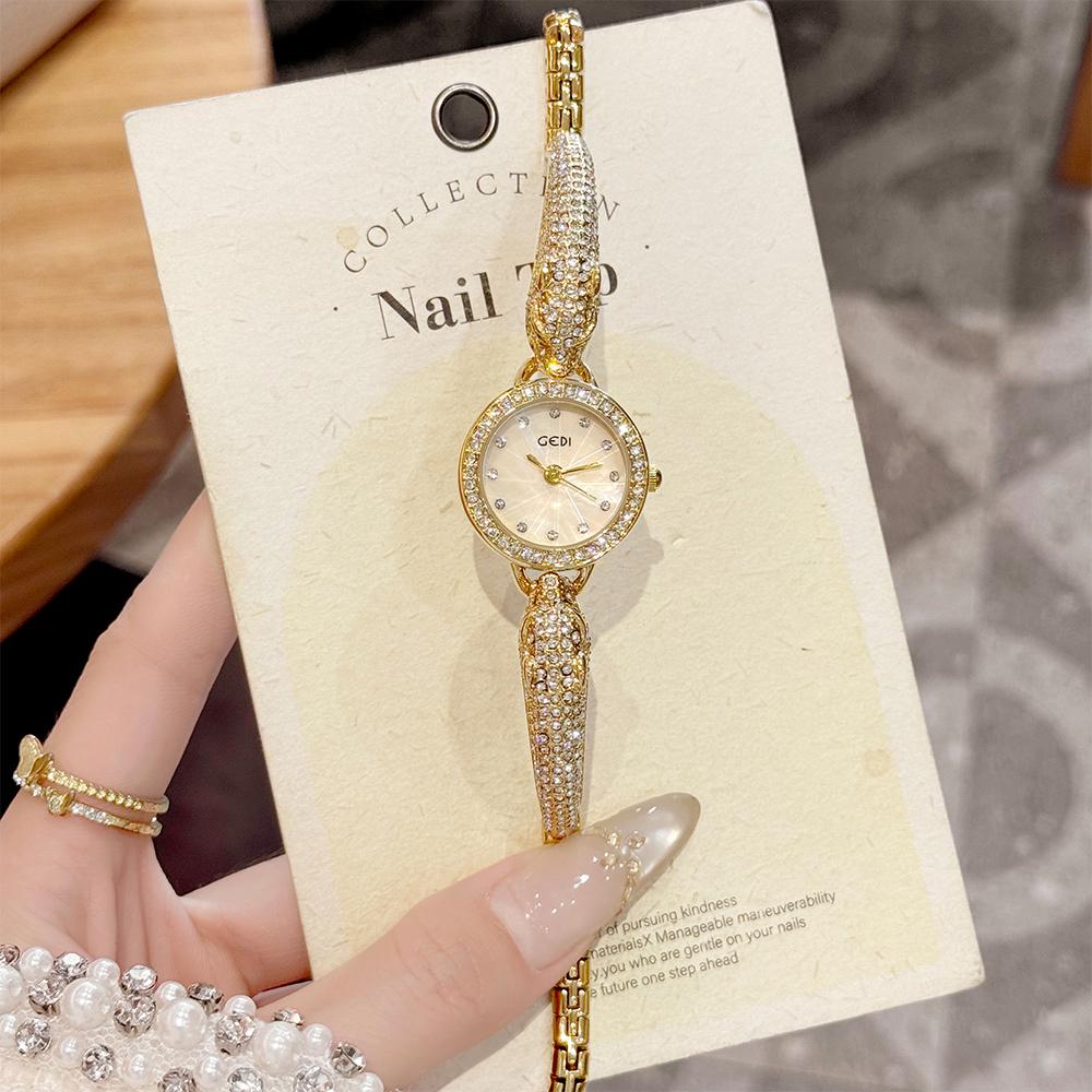 GEDI Watch Elegant Wristwatches Woman Diamond Inlaid Circular Watches Luxury Women Bracelet Quartz Watches Niche