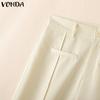 VONDA Women Zip-up Waist Casual Loose Long Palazzo Pants Suit Trousers