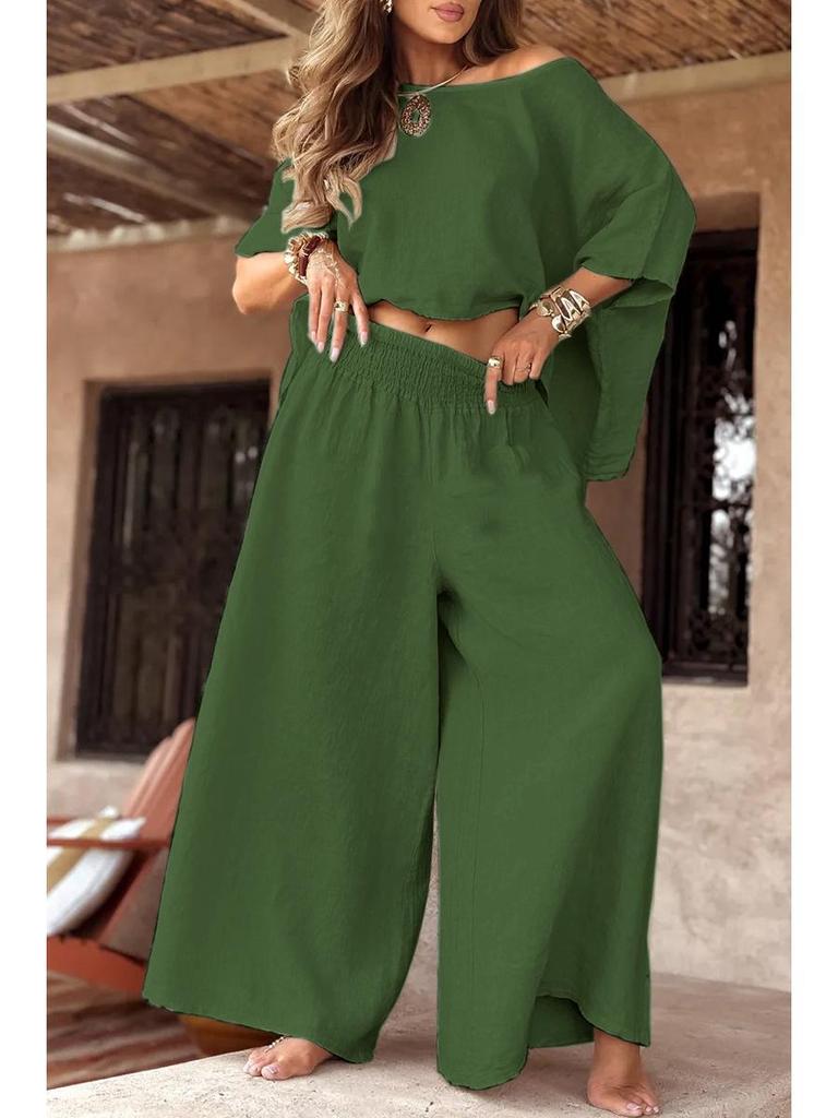 Completo estivo casual da donna 2025 a tinta unita con spalle scoperte