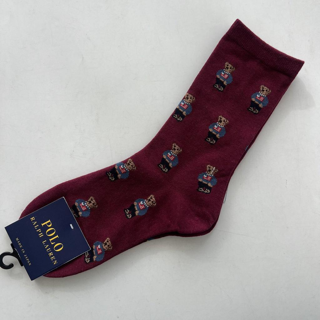 Trendy Mid-Calf Women's Cotton Socks - Four Seasons Style with Cartoon Little Bear Design
