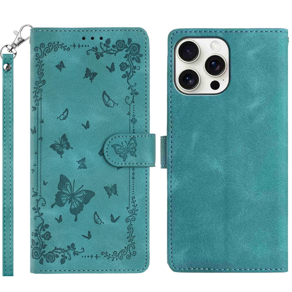 For iPhone 16 Pro Max Case Garden Imprinted PU Leather Wallet Phone Cover with Wrist Strap