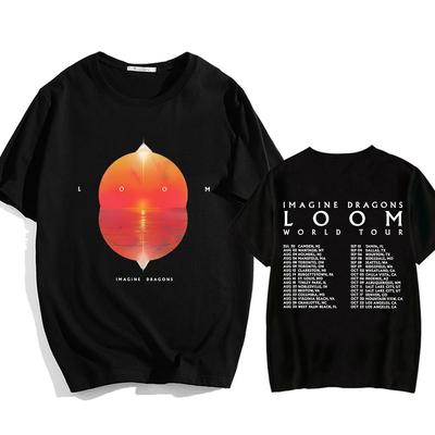 Imagine-Dragons Loom World Tour T-shirt Kortärmad T-shirt med rund hals Hip Hop Grafiskt tryck Streetwear T-shirts Bomull T-shirt