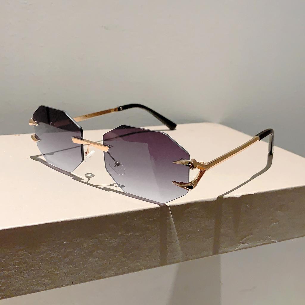 Rimless Polygon Sunglasses Fashion Women Vintage Gradient Ocean Lenses Shades Trendy Luxury Brand Design Chic Sun Glasses