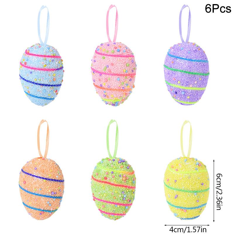 24/6pcs Painted Foam Easter Eggs Rabbit Hanging Ornaments Decoration for Home Easter Tree Pendants Basket Decor Kids Gift 2025