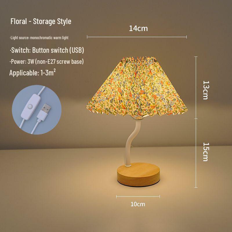 Multifunctional Pleated Bedside Table Lamp with Storage & Remote-Control Night Light
