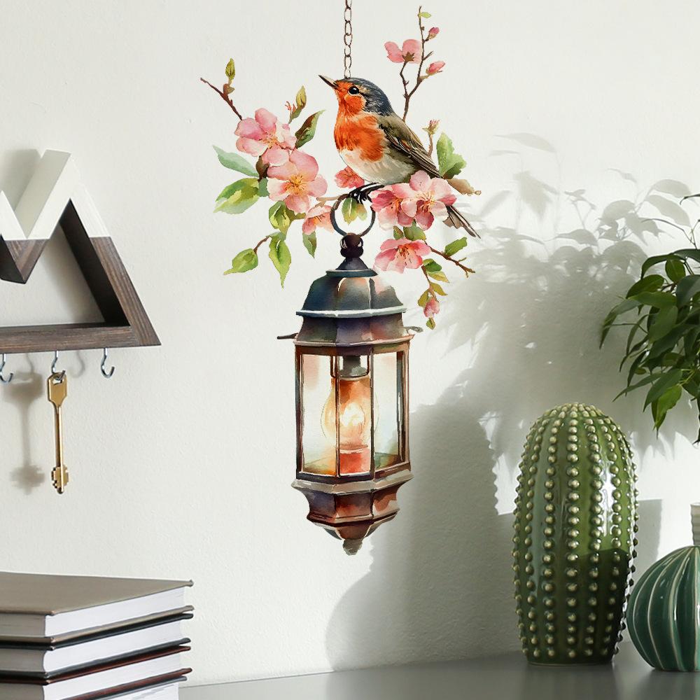 Birds On The Flower Pendant Light Wall Sticker For Bedroom Living Room Foyer Home Background Decoration