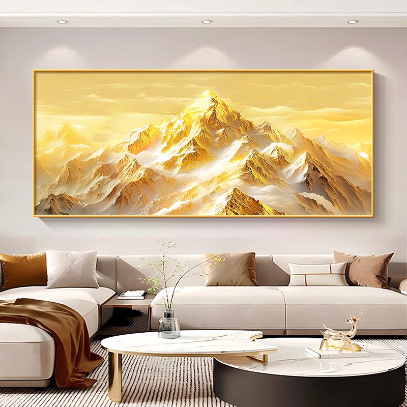 Golden Mountain Luxury Wall Art: Modern Sofa Backdrop for Living Room or Office